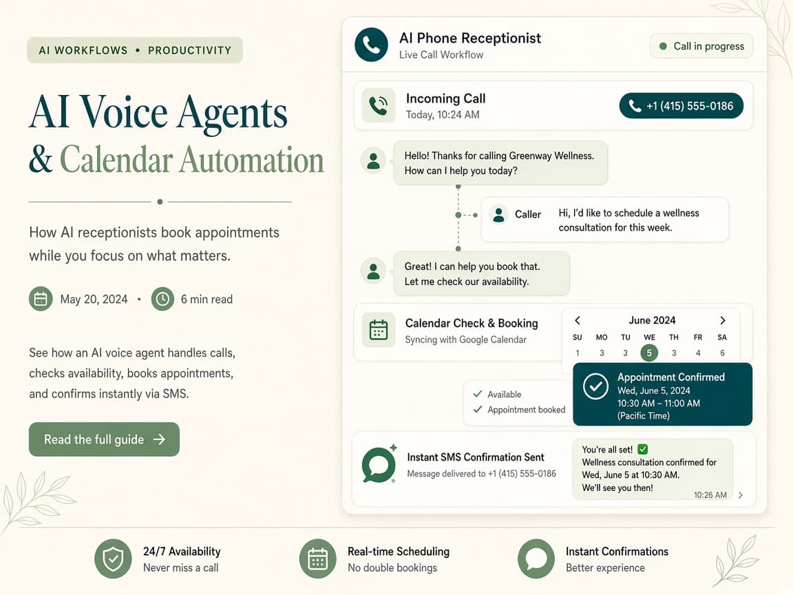 AI voice automation and calendar booking dashboard on laptop and smartphone